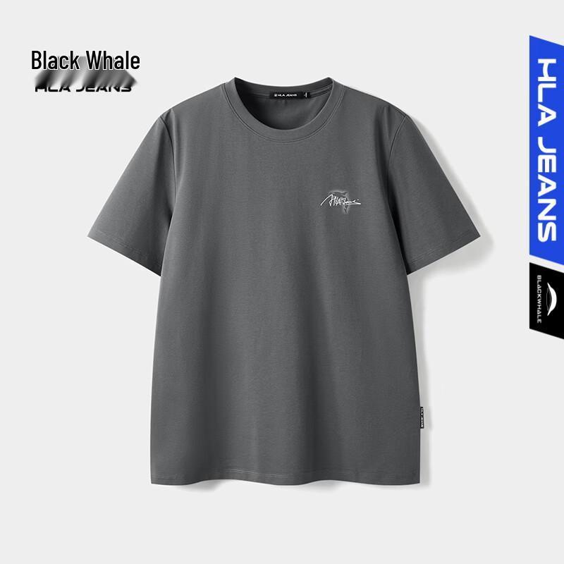 HLA Black Whale Men s Small Letter Print Short Sleeve T-Shirt 2XL