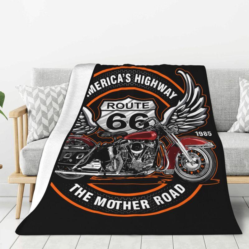 Custom 3D Print Motorcycle Ride Route 66 Blankets Comfortable Flannel Winter US Numbered Highways Throw Blanket Home Bedroom