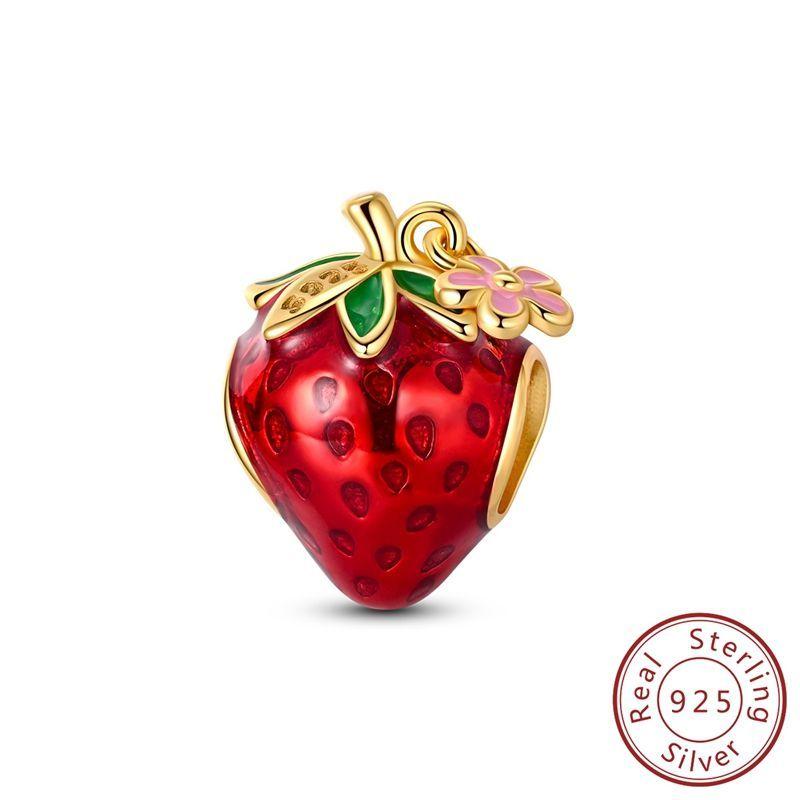 100%Stering Copper Fruit Series Charms Beads Strawberry Cherry Orange Pendant Fit Original Bracelet Diy For Women Jewelry