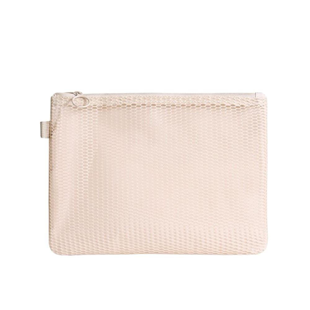 

Multi-purpose Storage Bag Beige Mesh Material Mesh Cosmetic Bag Square Shape Lightweight Design Mesh Storage Pouch M