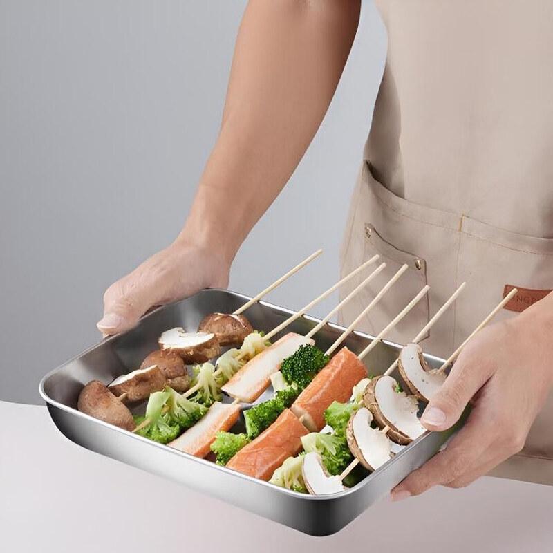 BJ Stainless Steel Rectangular Tray with Lid - 11-Inch