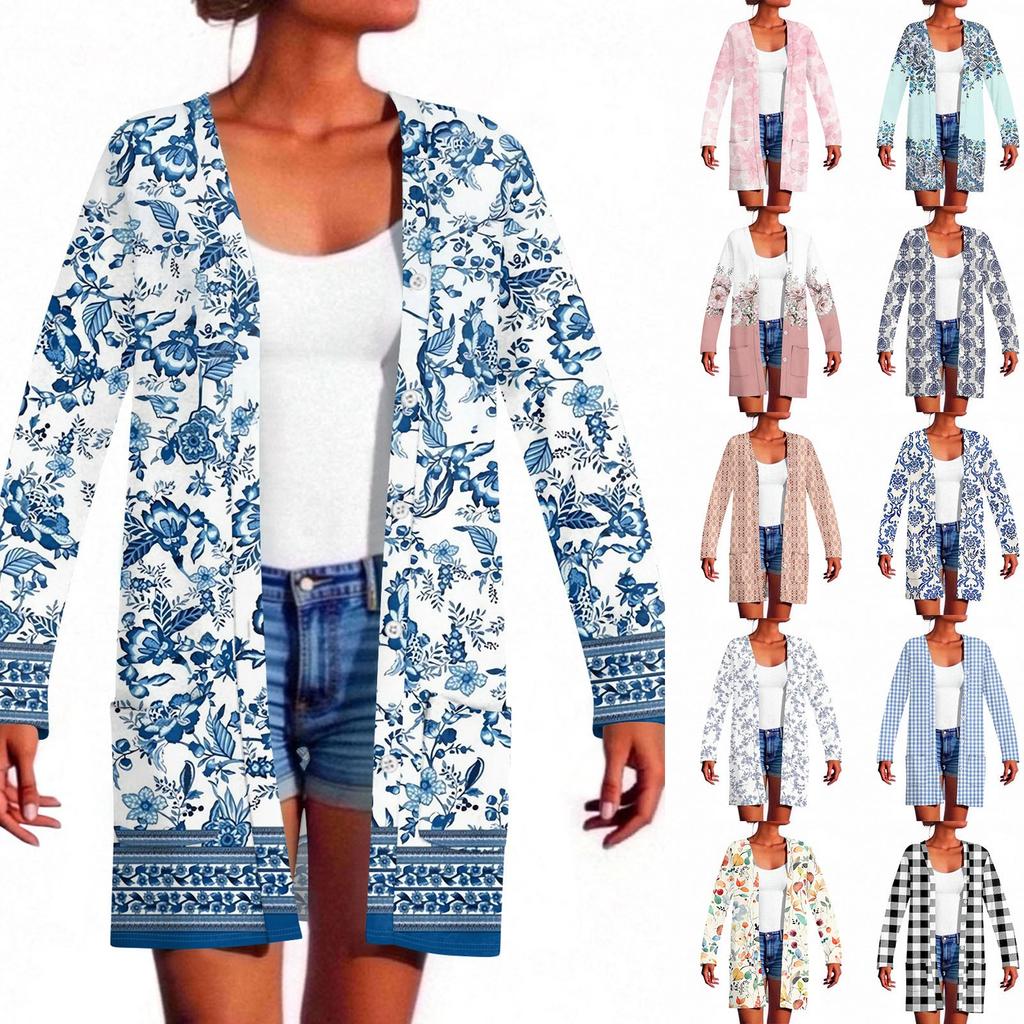 Women's Long Sleeve Cardigan Casual Jacket With Pockets Top