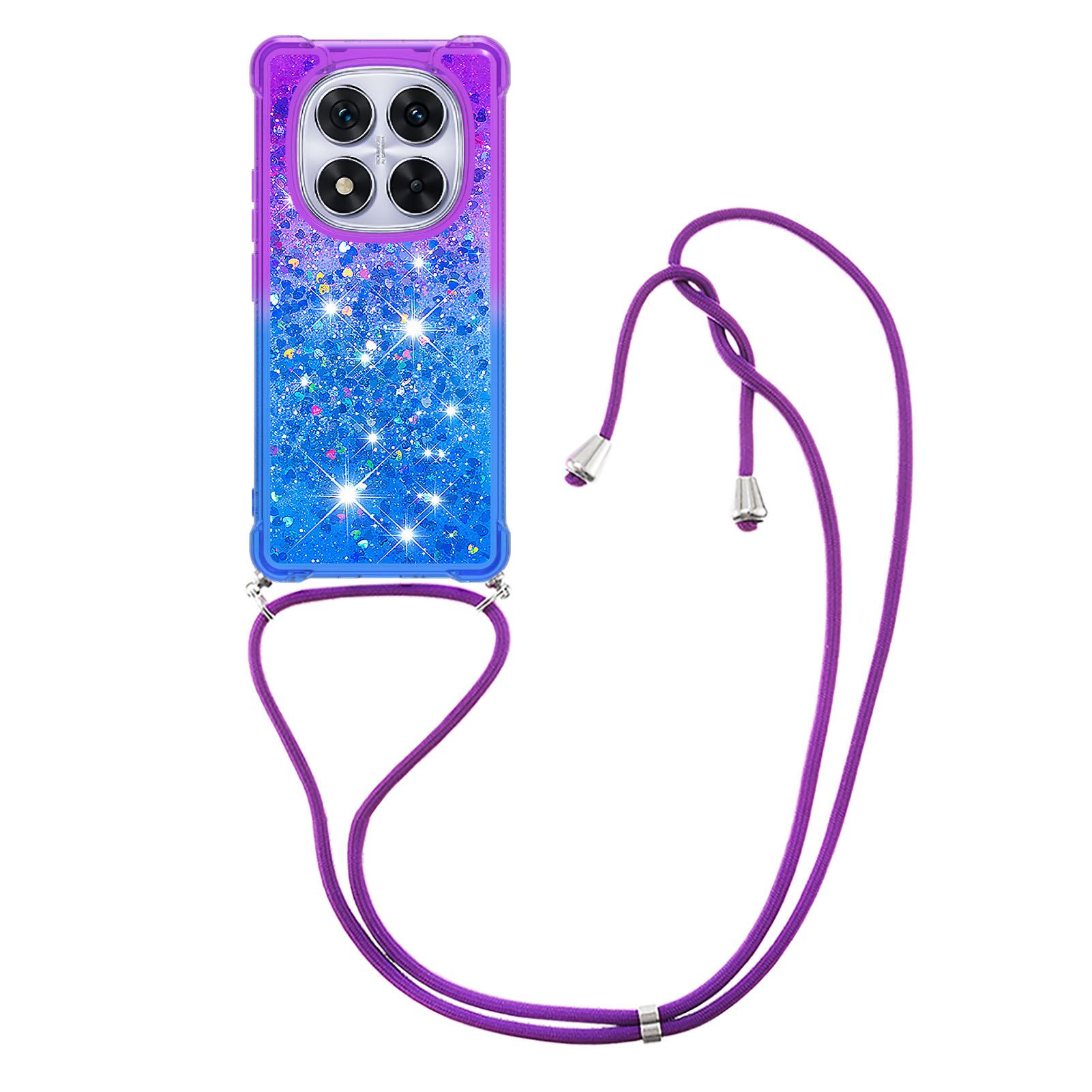 

For Xiaomi Redmi Note 14 Pro+ 5G/Xiaomi Redmi Note 14 Pro 5G Phone Case Gradient Quicksand TPU Back Cover with Long Strap Purple/Blue
