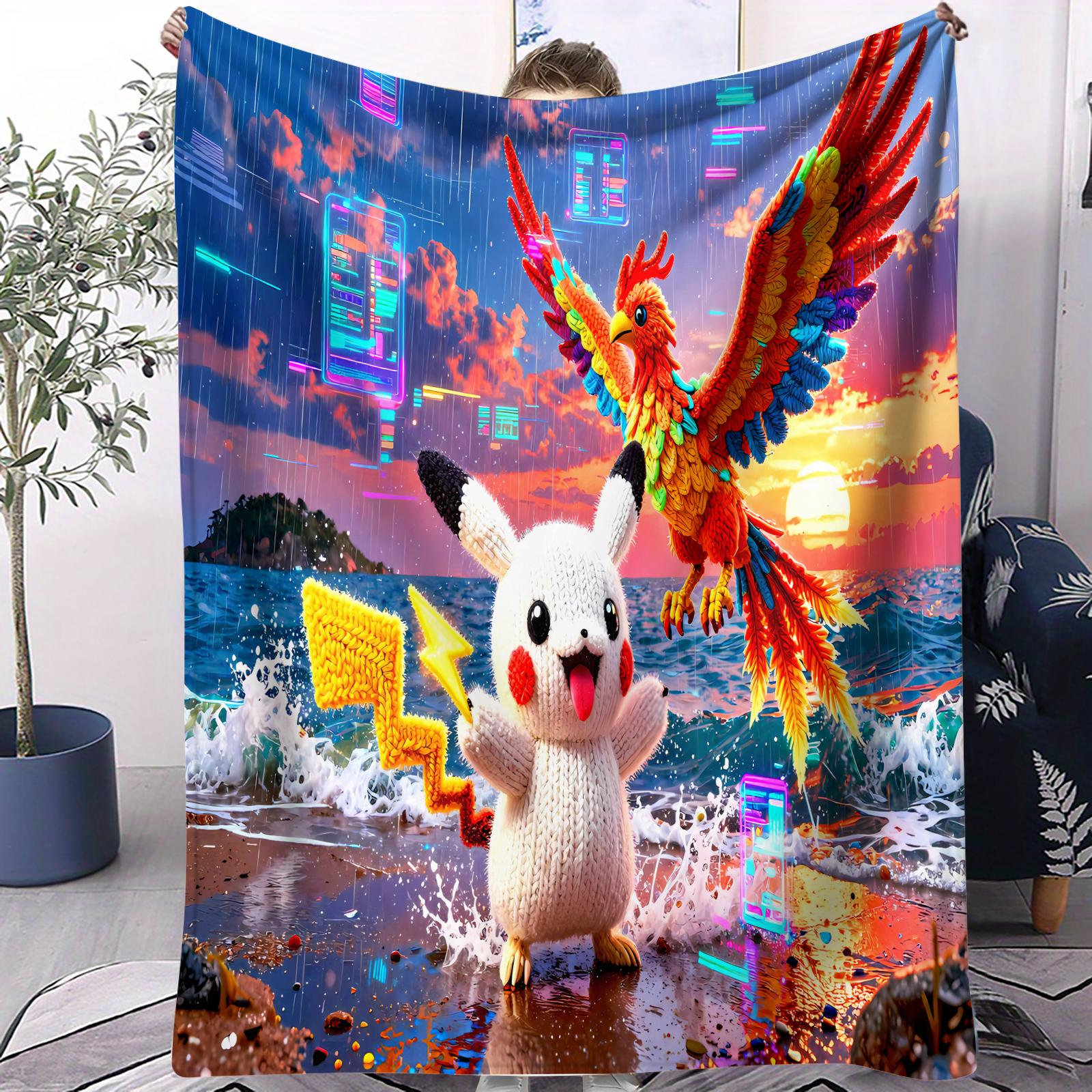 

Hot Pokemon Pikachu SciFi Style Blanket Soft Durable Magical Scene All Seasons For Home Office Travel Nap Leisure Fan Gift 70x100cm