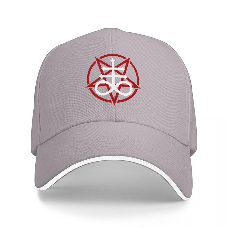 Inverted Cross Symbol Black Baseball Cap with Red and White Embroidered Design for Occult and Alternative Fashion Enthusiasts