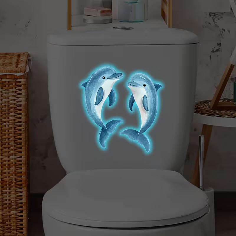 Glow-In-The-Dark Girl Dolphin Toilet Sticker Luminous Self-Adhesive Vinyl Wall Sticker Bathroom Wall Or Window Decoration