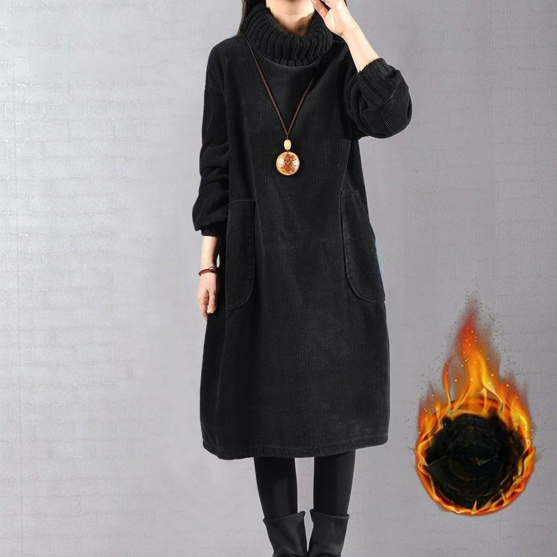 

Extra Large Size High-neck Velvet Plus Velvet Thickened Mid-length Corduroy Dress XXXXL