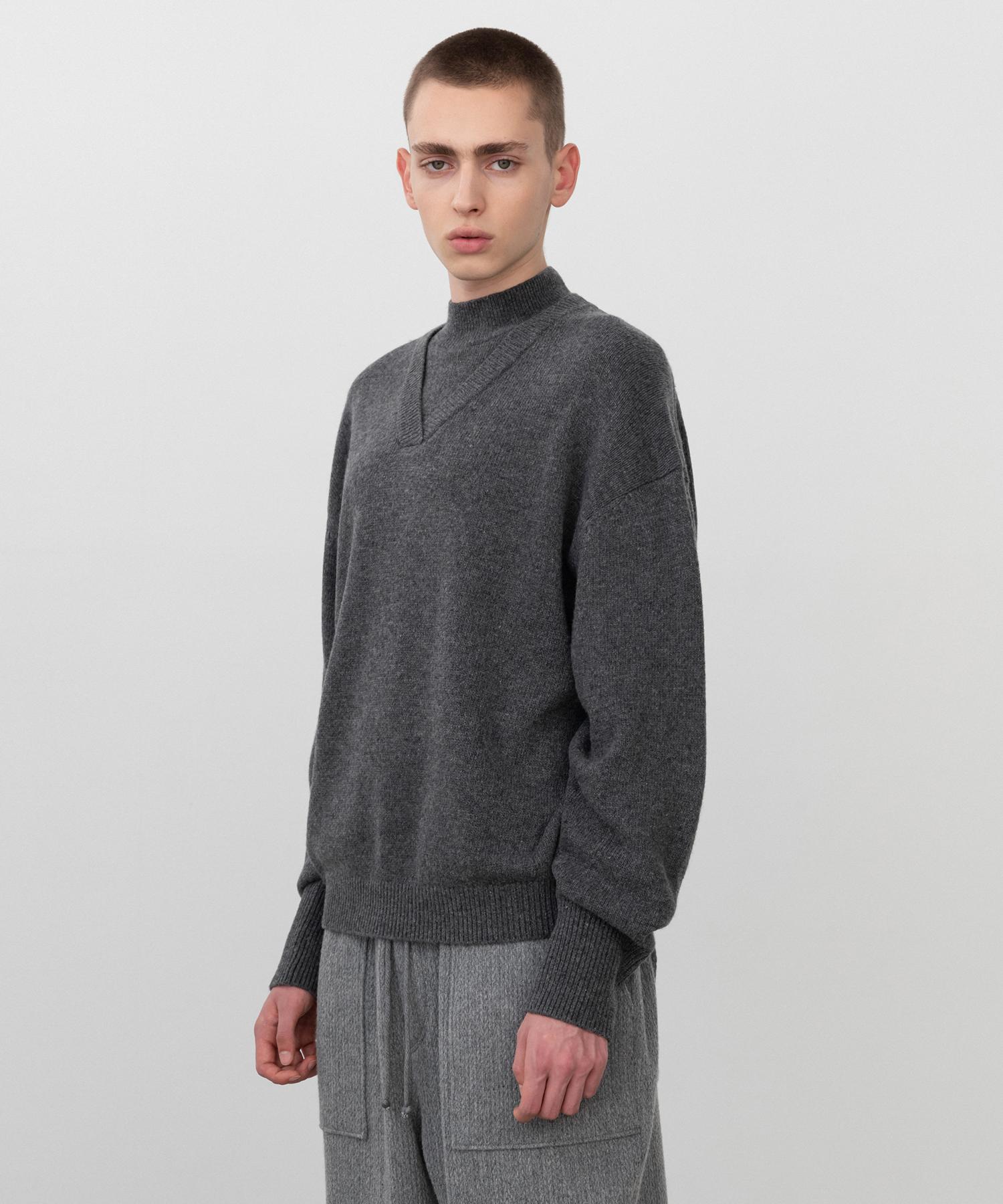 Insilence Layered Mock Neck Knit Dark Grey Dark Grey/S