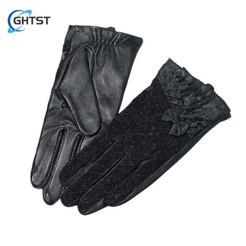 Mănuși Elegante din Dantelă Neagră pentru Femei Piele Nappa Piele Naturală Piele de Oaie Mănuși de Primăvară Mănușă Scurtă Trendy pentru Femei