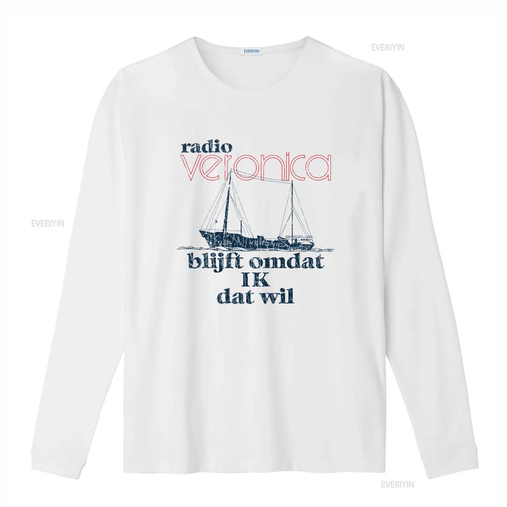 Maglietta Vintage da Uomo Radio Veronica 1960 Design Retrò Nave Testo Olandese Stile Classico Top Lavato Vintage Per l'Uso Quotidiano
