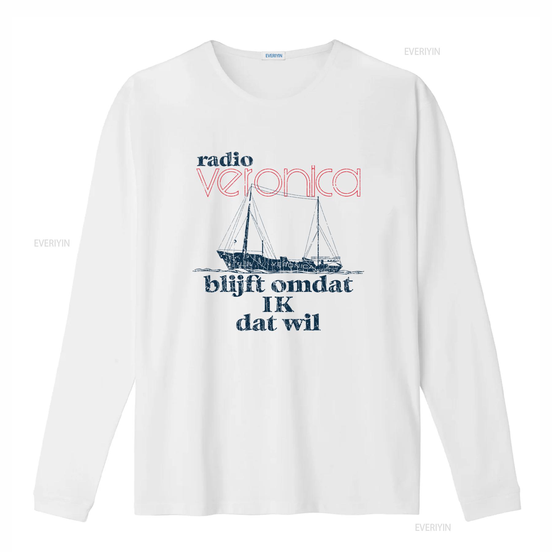 

Radio Veronica 1960 Vintage Mens T Shirt Retro Ship Design Dutch Text Classic Style vintage Washed Top For Everyday Wear L