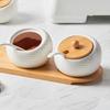 Set di barattoli per spezie in ceramica con coperchio in bambù, cucchiaino e vassoio, contenitore per sale, zucchero e condimenti da cucina