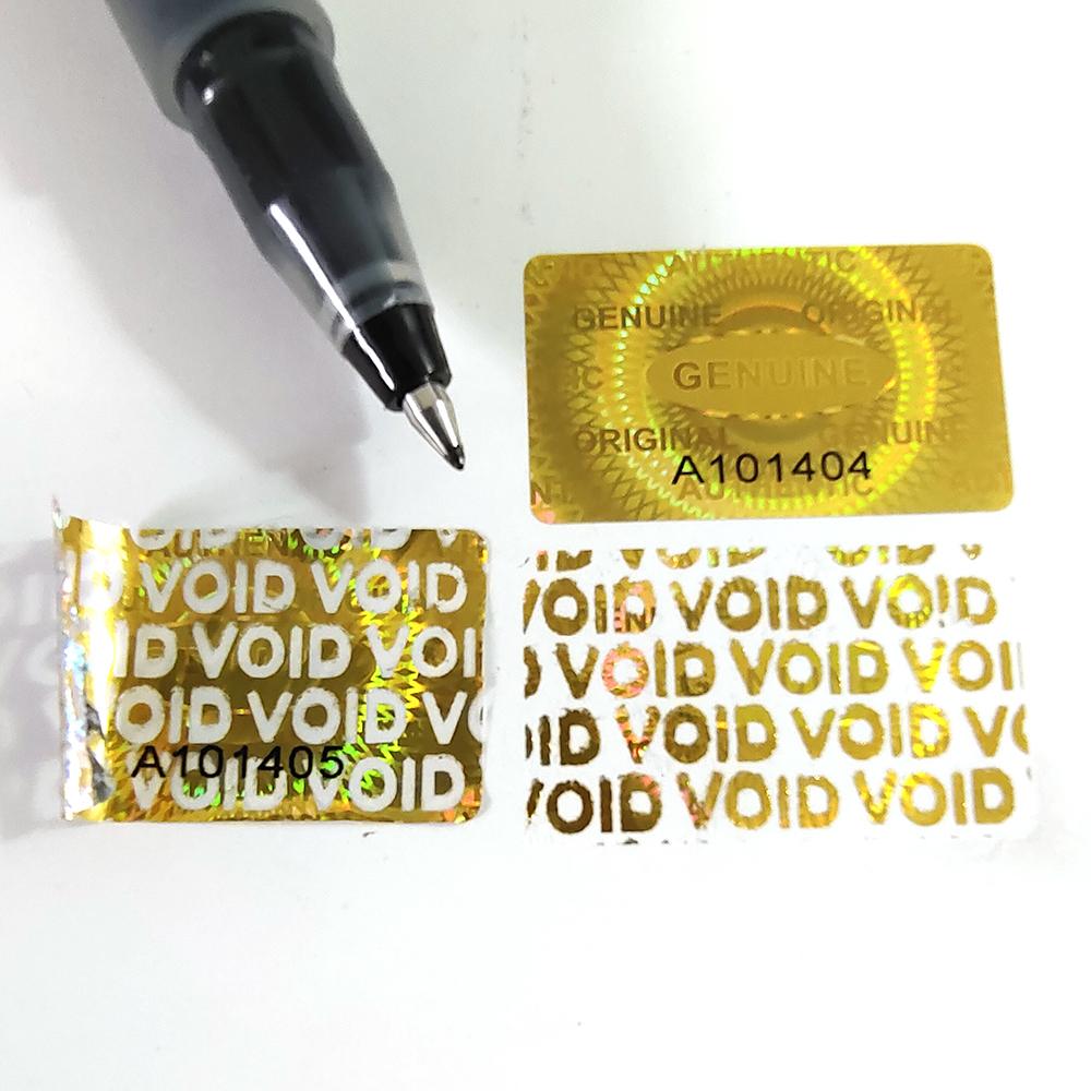 100pcs 25x15mm Gold Hologram GENUINE ORIGINAL Security Seal Tamper Evident Removal Proof Serial Number Laser Printing Sticker