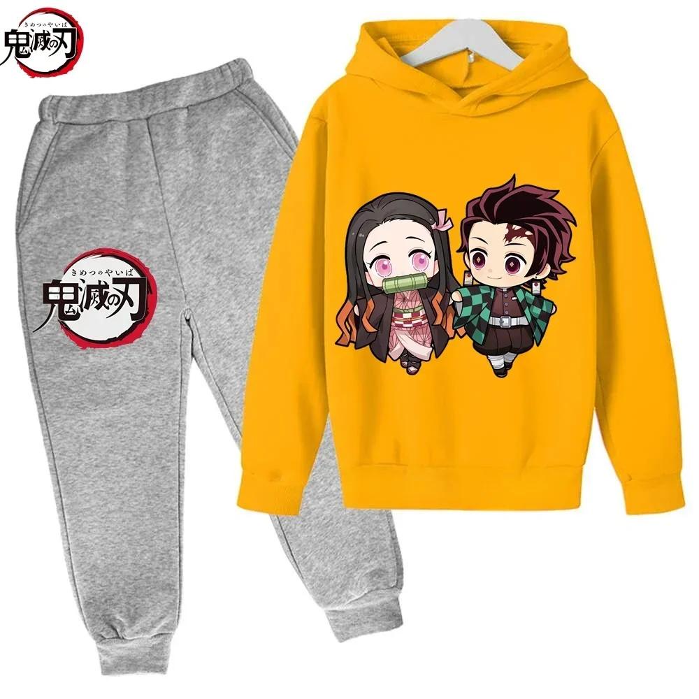 

Новый мультяшный детский комплект Demon Slayer Осень Весна Толстовки Брюки Костюм из 2 предметов 2-13 лет Детская одежда для мальчика девочки Повседневный спортивный костюм 100