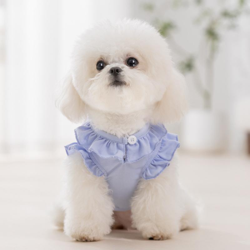 Spring Summer Dog Lotus Leaf Lace Cartoon Small Dog Teddy Vest Cat Small Fly Sleeve Bipod Pet Clothes