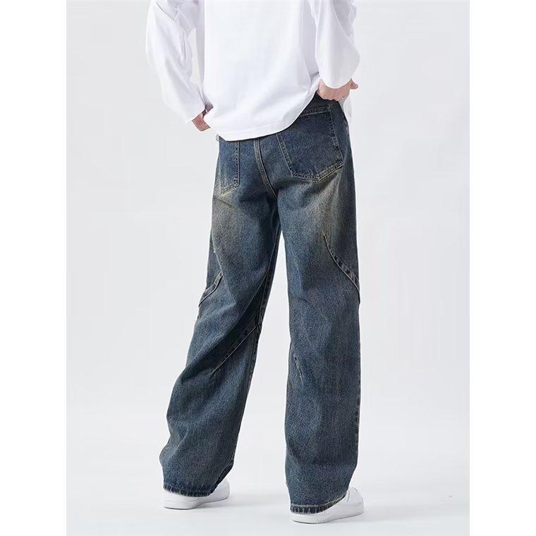 Nové americké retro pánské ležérní kalhoty na jaro a podzim volného střihu s rovnými širokými nohavicemi high streetové a pohledné džíny