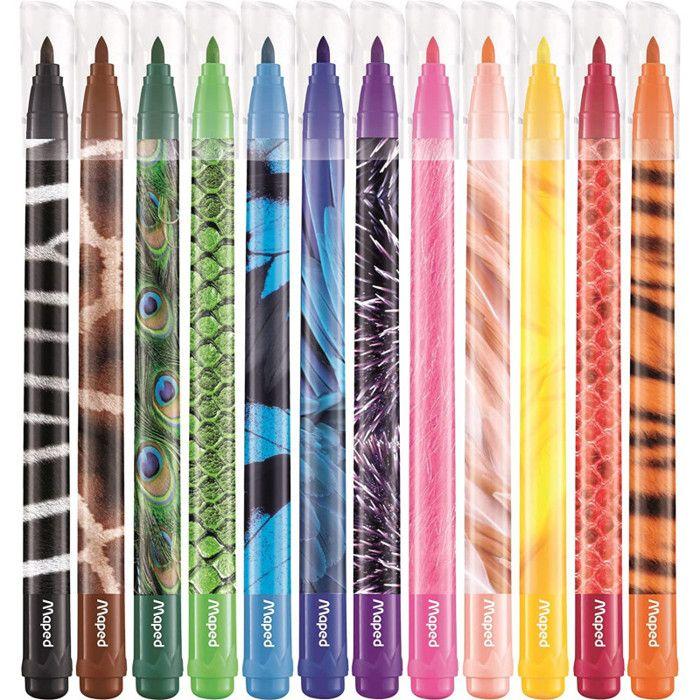 12 feutres de coloriage - pointe moyenne - assortiment - color'peps animal - maped