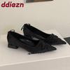 Fashion 2025 New Fashion Silk Shallow Women Low Heel Shoes Butterfly-Knot Female Slip On Footwear Pointed Toe Ladies Heels Pumps Shoes