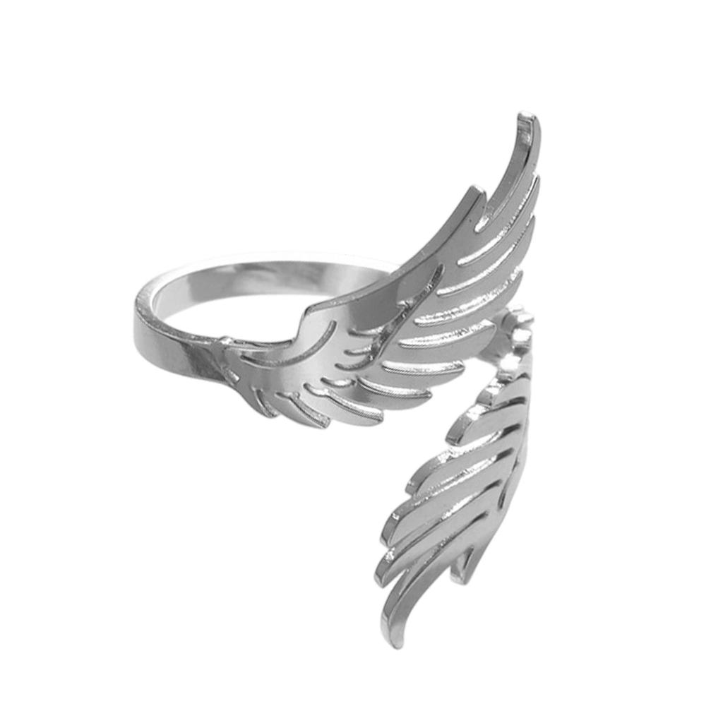 Practical Wing Shape Geometric Finger Rings Adjustable Open Rings Stainless Steel Texture Suitable for Wedding Parties