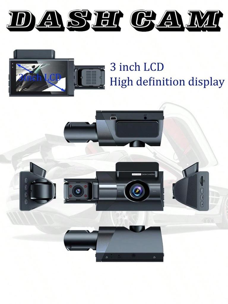 3 Lens Dashcam with Wifi 1080P Loop Recording Front 1080P Car Camera Mode Dash Camera for Cars Video Playback FHD