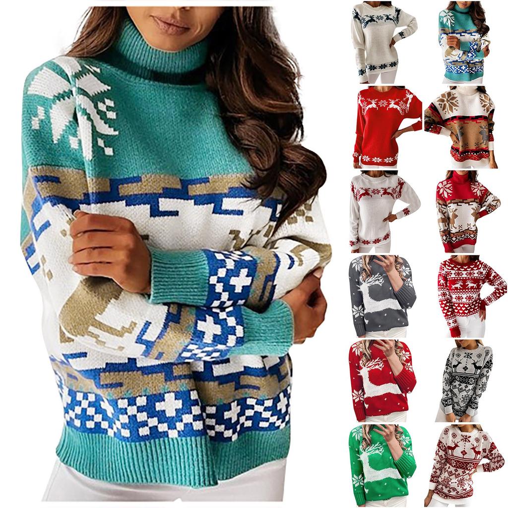 Women's Fashion  Winter Christmas Knitted Long Sleeve Round-Neck  Sweater