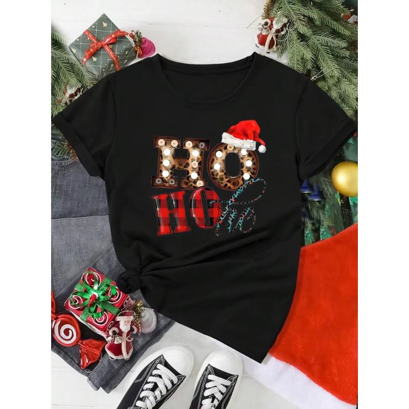 Summer Ladies 3D Printed Crew Neck Short Sleeve T-Shirt Christmas Dress