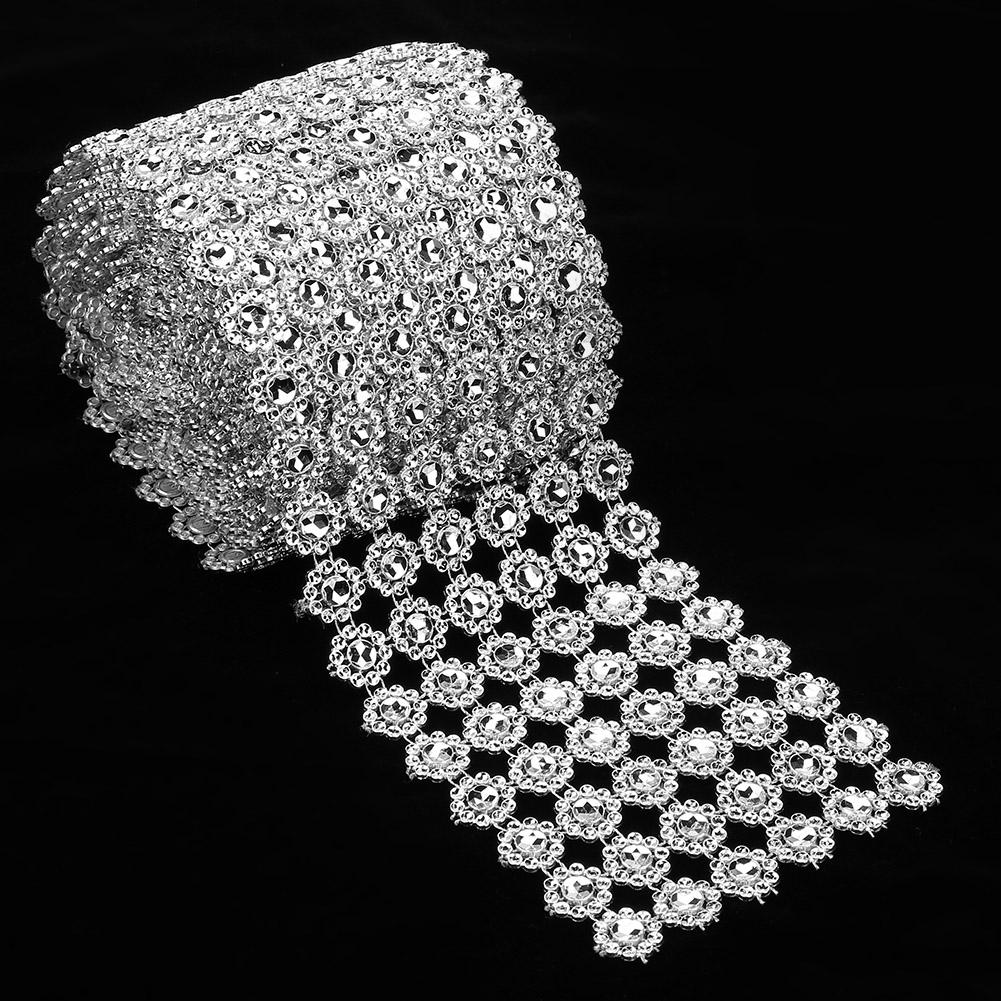 5yard roll 6 Rows Silver Plastic Diamond Mesh Wrap Roll Rhinestone Ribbon Decoration