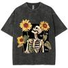 Women's T-Shirt for Summer Y2K Women's Clothing Sales Oversize Skull Sunflower Print Washed Loose Top Harajuku Style
