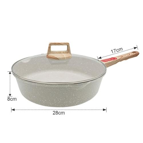 RANXINGST 28cm Deep Frying Pan with Lid, Induction & Gas Compatible, with Spout, Non-Stick Teflon Coating, Easy to Clean, Oven & Dishwasher Safe, Remo