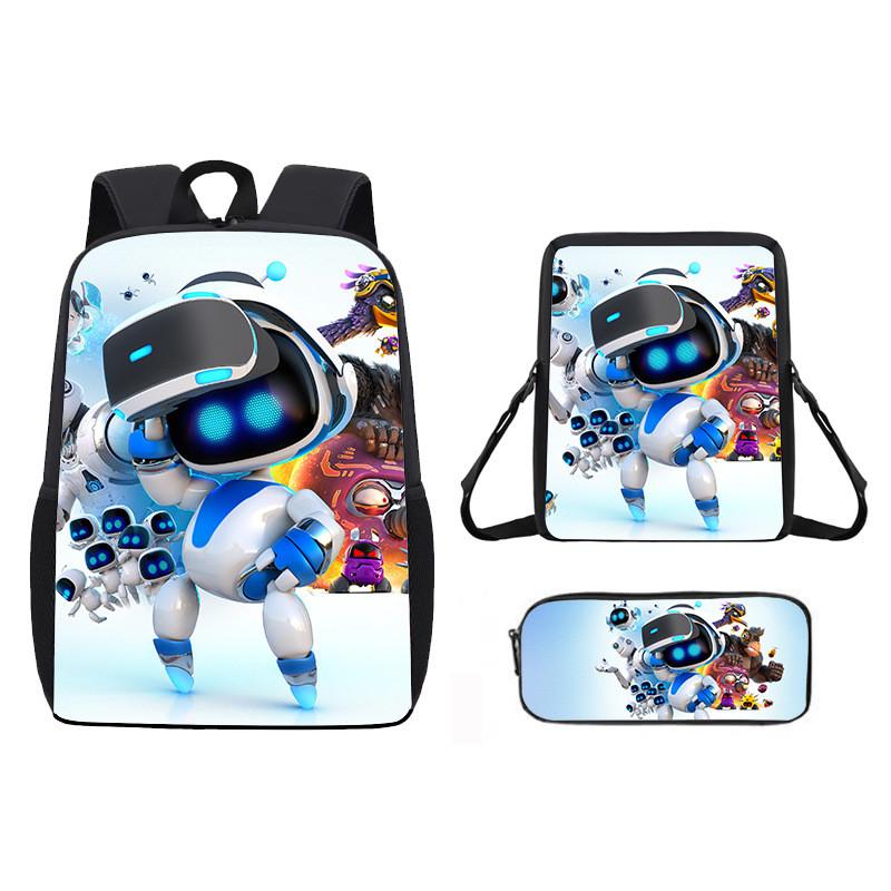 Astro Bot Cartoon Pattern Backpack Shoulder Bag Pencil Case Three Set Piece