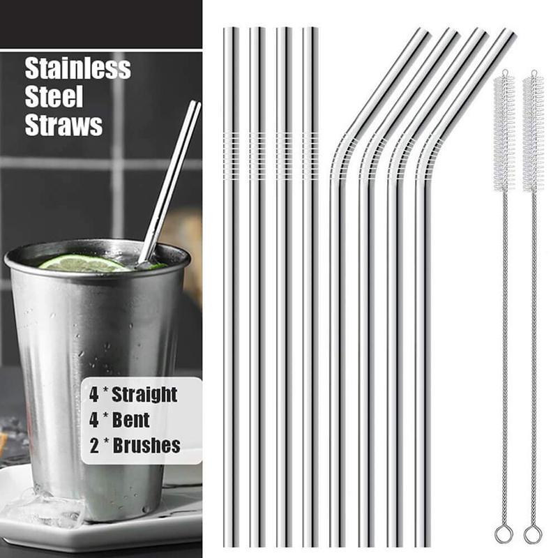8Pcs Stainless Steel Straws Reusable Drinking Straw Set Ice Coffee Smoothie Milk Tea Straws Metal 8 Inch Straws for 20oz Tumbler