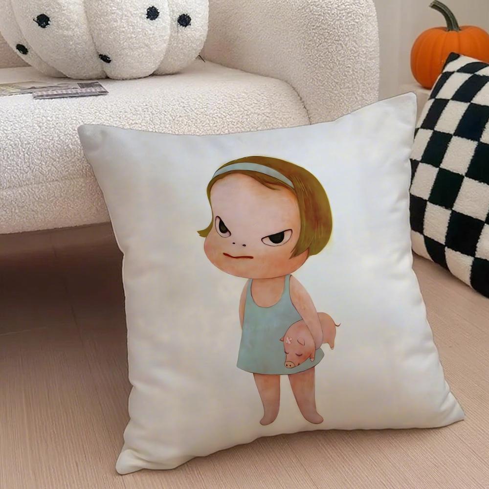 YYoshitomo Nara DDoll Cushion Cover Linen Minimalist Soft Breathable Protective Couch Room Decoration