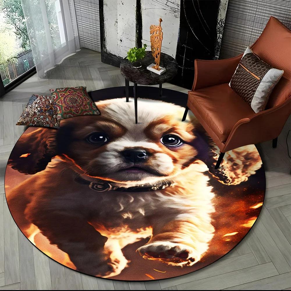 Cute Dog Samoye,Chihuahua,Koki Pomeranian Cartoon Round Carpet Rug for Living Room Bedroom Decor,kids Pet Area Rug Non Slip Mat