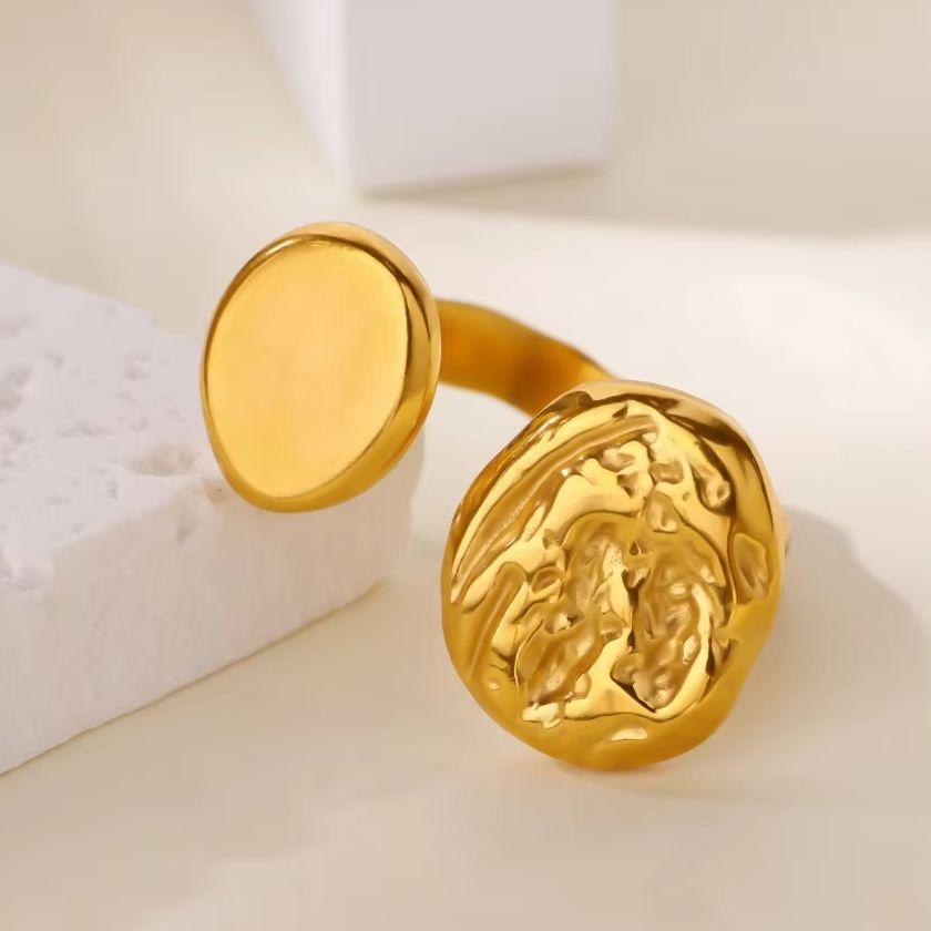 Geometric Texture Rings For Women Gold Plated Stainless Steel Ring Wedding Aesthetic Christmas Jewelry Gift