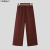 INCERUN Men Zip-up Waist Front Layers Solid Casual Long Pleated Pants Trousers