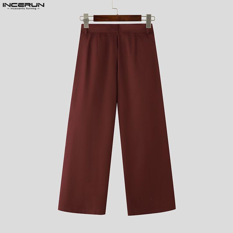 INCERUN Men Zip-up Waist Front Layers Solid Casual Long Pleated Pants Trousers