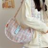 Plaid Half-moon Shoulder Bag Handbag Canvas Dumpling Bag Simple Hobos Crossbody Bag  Girls