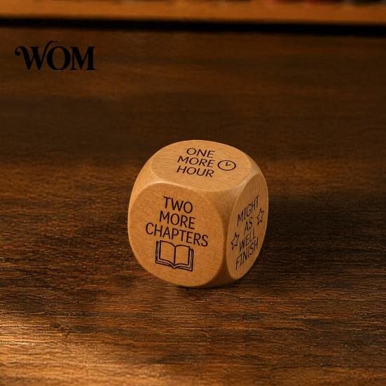 Interactive Reading Dice Wooden Decision Dice, 6-Sided Wood Engraved Quotes Prompt, Natural Bookish Daily Habit Tool Charm, Fun Companion Book