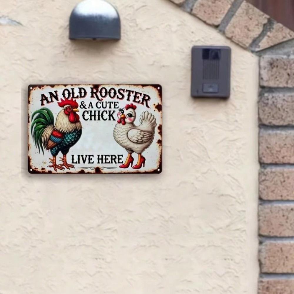 Vintage Metal Sign Rooster Chickens Wall Art Decor Garden Home Farmhouse