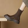 Krazing Pot Microfiber Autumn Winter Shoes Thick High Heels Flat Platform Size 43 Motorcycle Boots Knitwear Non-slip Ankle Boots
