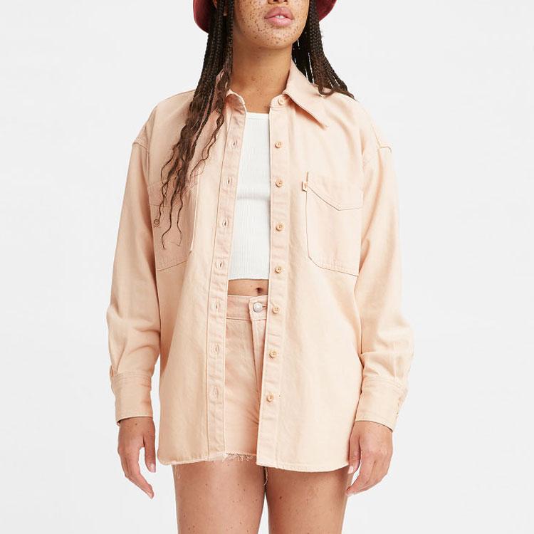 Levis SS22 Solid Pocket Button Denim Long Sleeve Shirt Women Shirts Pink A1776-0005