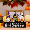 2Pcs Creative Halloween Gnomes Pumpkin Witch Figurines Wooden Block Table Sign For Festives Home Shelf Tiered Tray Decors