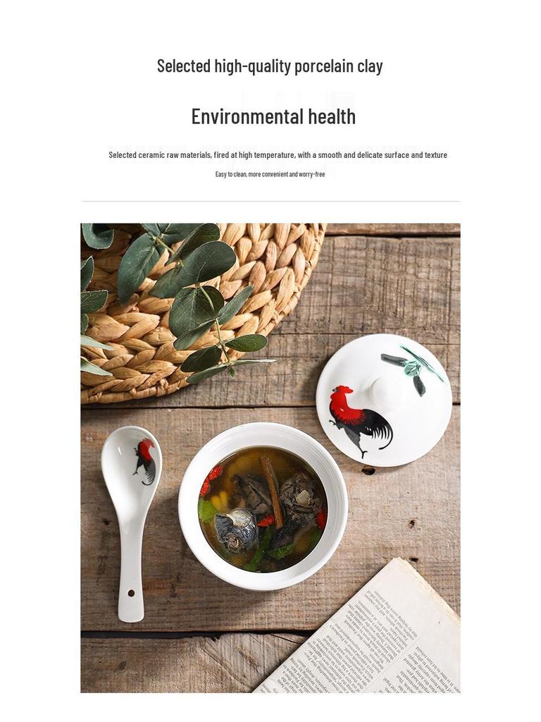 Retro Chinese Ceramic Stew Pot for Single Servings - Ideal for Soup, Dessert, and Bird's Nest Stews