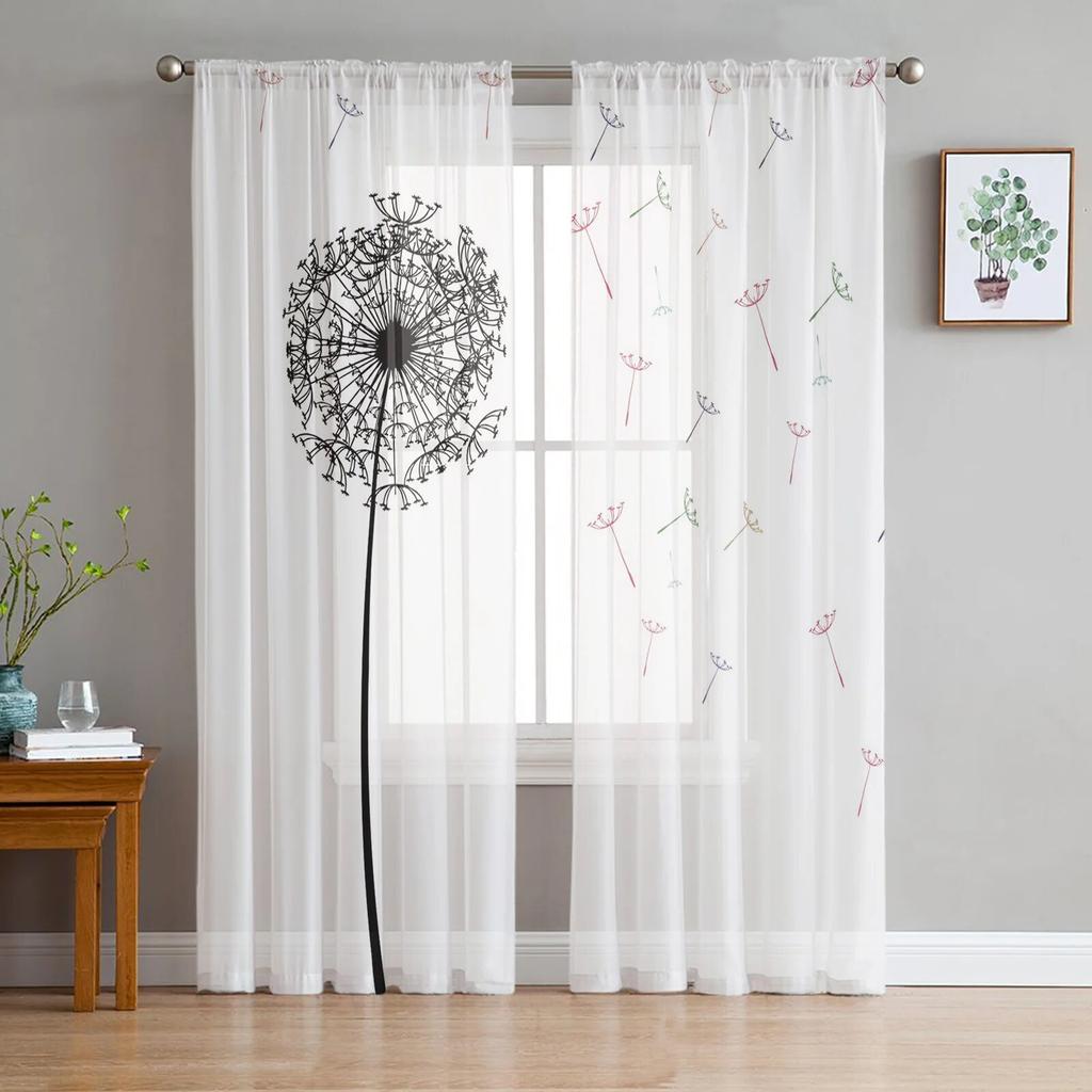 Dandelion Pattern Modern Tulle Curtains for Living Room Bedroom Home Kitchen Window Sheer Curtains