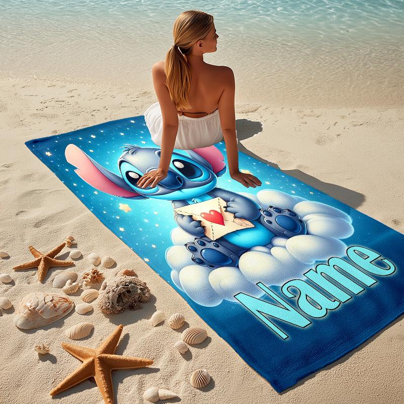Custom Name Stitch Fantasy Stylish Digital Printing Beach Towel Quick‑Drying Absorbent Blanket for Beach Pool Gym Travel