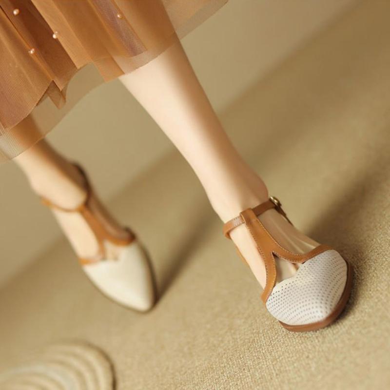 Fashion NEW Summer Women Sandals Split Leather Shoes for Women Simple Chunky Heel Shoes Cover Toe Slingback Pointed Toe Designer Sandals