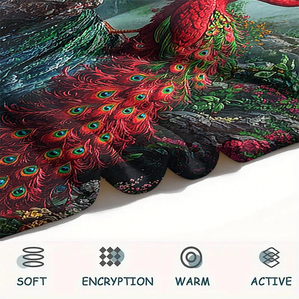 Peacock Print Flannel Blanket, High quality Comfortable for All Seasons, Home Decor, Warmth and Comfort, Perfect for Christmas Gifts