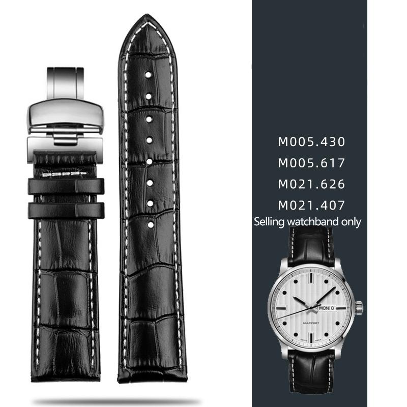 Leather Strap For Mido Helmsman M005 Orange Rudder M005614 m005430A Male Watch Chain with Butterfly Clasp Bracelet 22mm 23mm