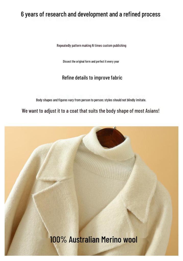 Women's Petite Double-Breasted Mid-Length Lapel Wool Coat - Versatile for Autumn/Winter