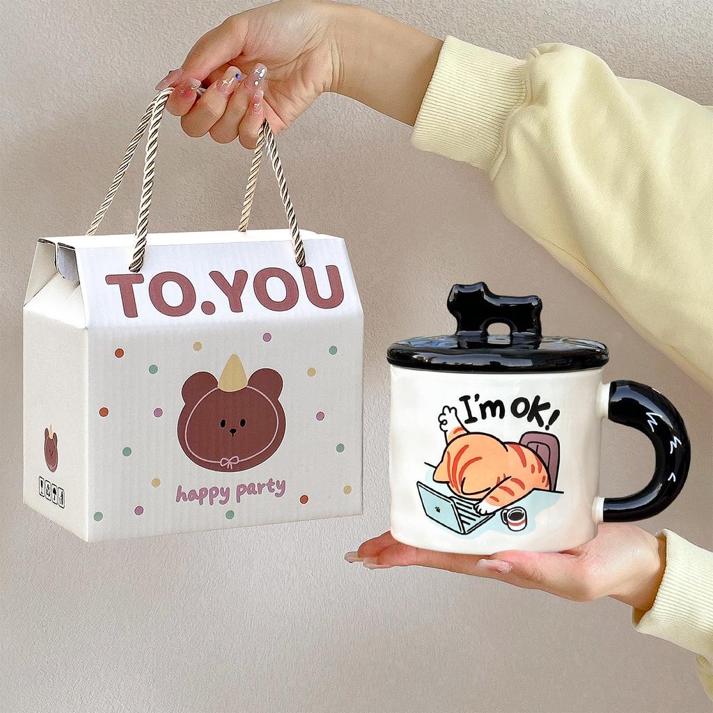 Ceramic mug with lid, girls' girlfriends' creative trend water cup, boys' practical small gift